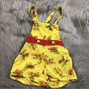 Vintage 50s Baby Romper Yellow Novelty Print Numbers Clown Fish